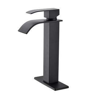 Interbath Matte Shell Glass Rectangular Vessel Bathroom Sink in Black with Faucet and Pop-Up Drain in Matte Black ITB110MB02