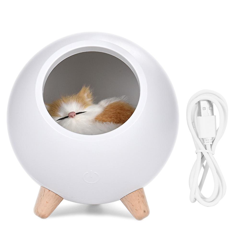 Mini Cute Kitten House Desktop Led Night Light Lamp Stepless Dimming 1.2w With Battery(white)