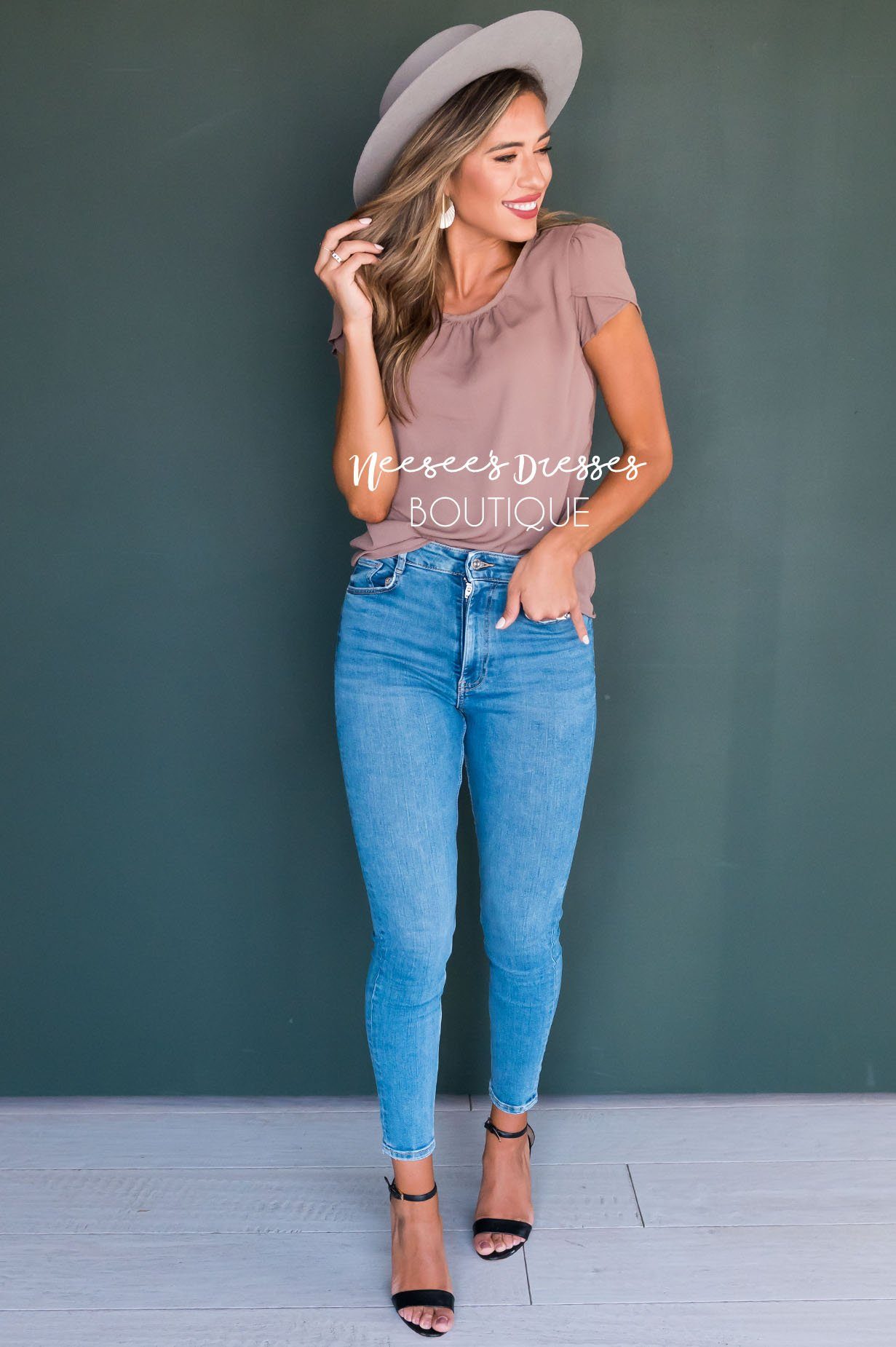 Taupe Chiffon Tulip Sleeve Top