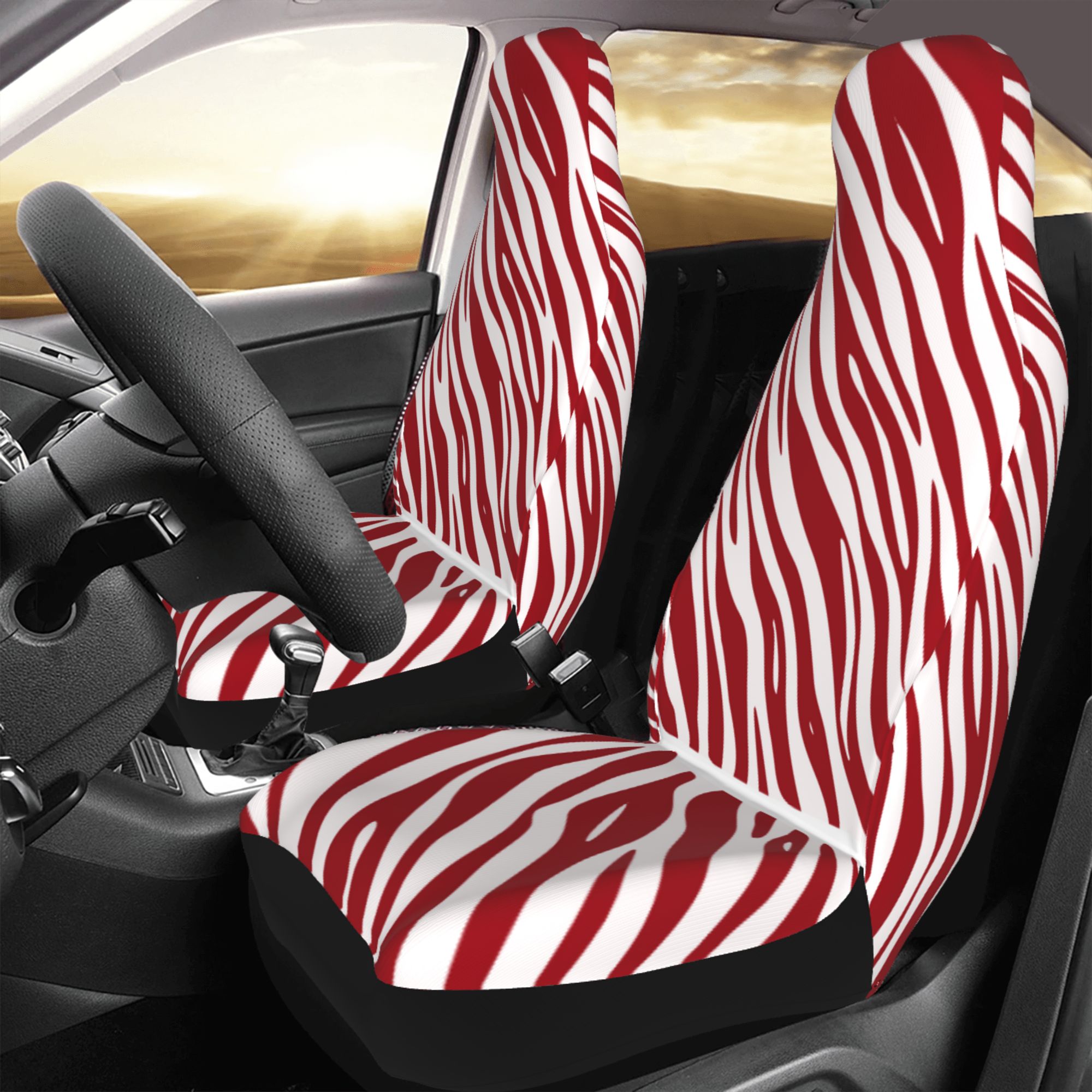 ZICANCN Car Seat Covers Front Seats Only，Red Zebra Texture Automotive Seat Covers Protectors for Cars Trucks Suv 2 Pack