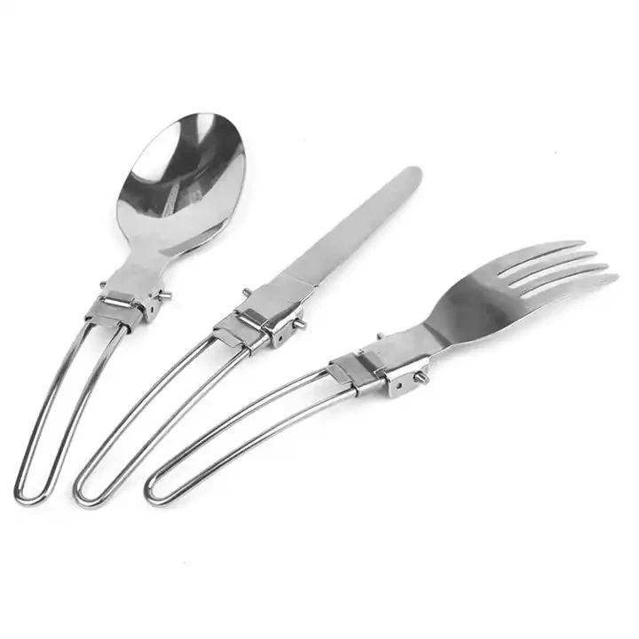 Stainless Steel Spoon Fork Knife with Folding Handle Ultralight Dinnerware Utensils for Outdoor Camping Picnic Hiking Home Use