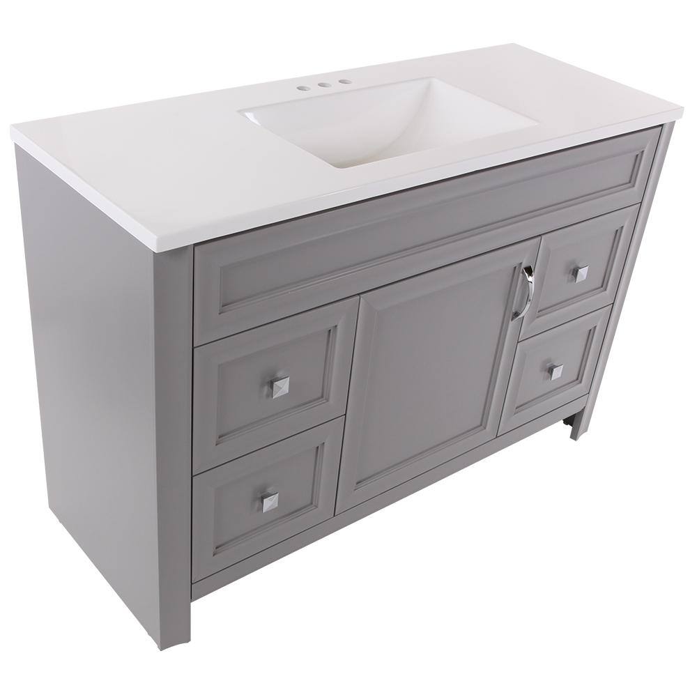 Glacier Bay Candlesby 48.25 in. W x 18.75 in. D Bath Vanity in Sterling Gray with Cultured Marble Vanity Top in White with Sink CD48P2-ST