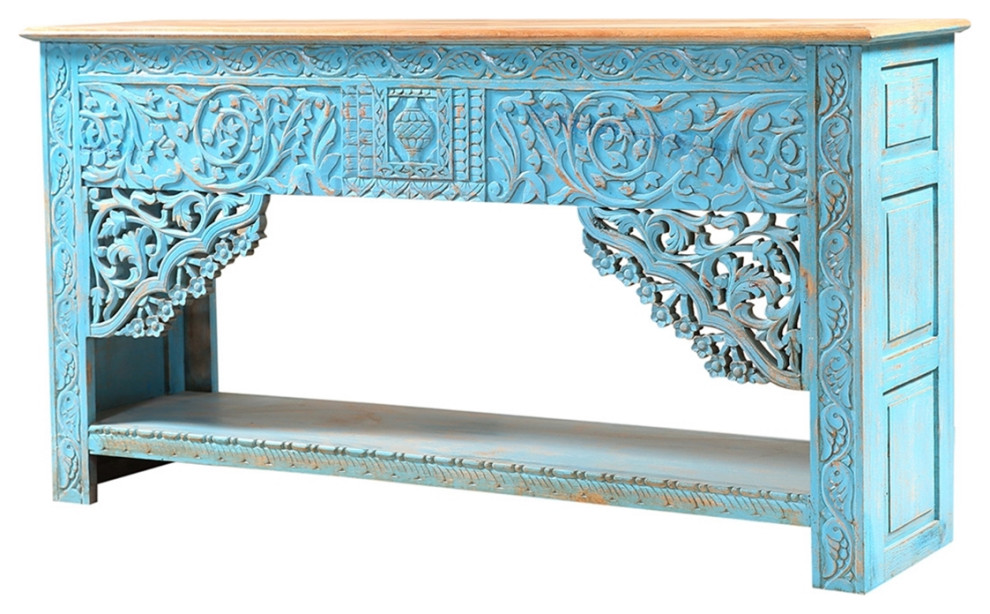 Distressed Solid Wood 2 Tone Traditional Hand Carved Console Table   French Country   Console Tables   by Sierra Living Concepts Inc  Houzz