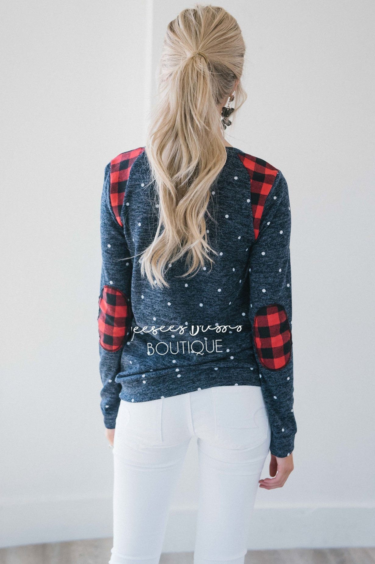 Polka Dot & Plaid Elbow Patch Top