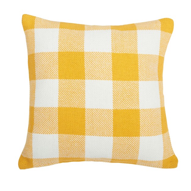 X 18 quot Franklin Ochre Gingham Check Woven Throw Pillow