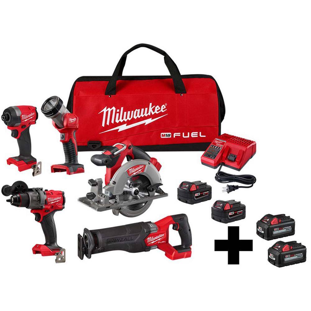 MW M18 FUEL 18-Volt Lithium-Ion Brushless Cordless Combo Kit (5-Tool) with (2) High Output 6.0 Ah Batteries 3697-25-48-11-1862