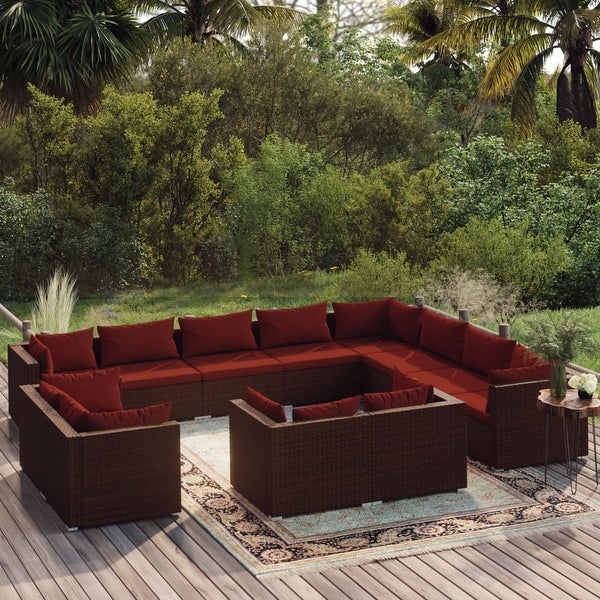 12 Piece Patio Lounge Set with Cushions Brown Poly Rattan - Overstock - 36365264