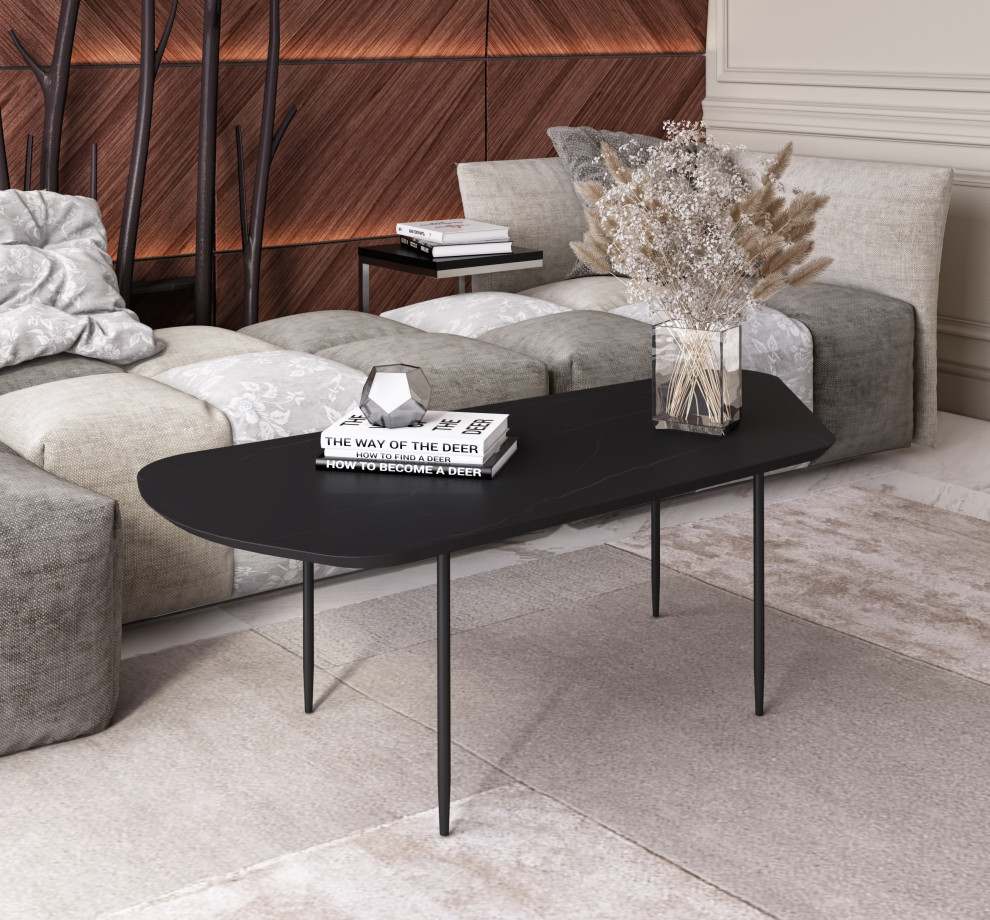 Modrest Andros Black Marble  Black Metal Coffee Table   Midcentury   Coffee Tables   by Vig Furniture Inc.  Houzz