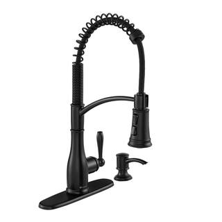 Glacier Bay Mandouri Single-Handle Spring Neck Pull-Down Sprayer Kitchen Faucet with Soap Dispenser in Matte Black HD67458-1310H