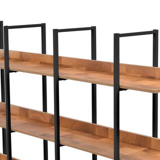 aisword Vintage Industrial 5 Tier Ladder Bookcase Open Bookshelf MDF Board Black Metal Frame - Black Frame Brown Board WF30093PBH5AAB