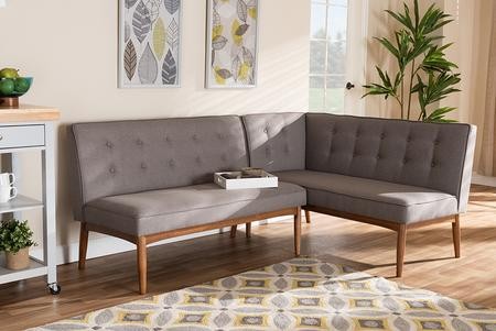 Wholesale Interiors Baxton Studio Arvid Mid-Century Modern Gray Fabric Upholstered 2-Piece Wood Dining Corner Sofa Bench- BBT8051-Grey-2PC SF Bench