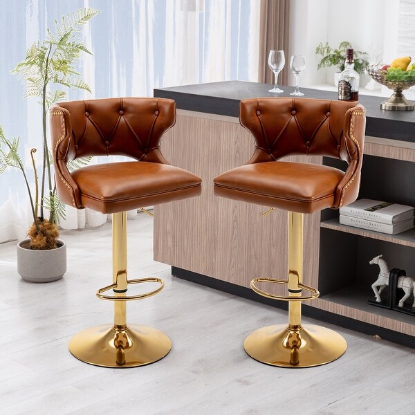 Modern 2PCS Bar Stools With Back and Footrest Counter Height