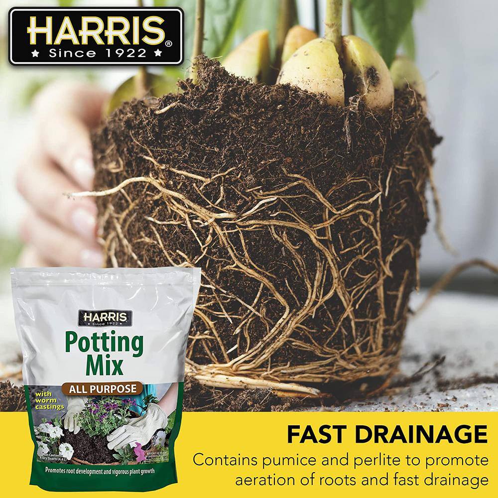 Harris 8 Qt. Premium Horticultural Vermiculite for Indoor Plants and 4 Qt. All Purpose Potting Soil Mix with Worm Castings VERM-SOIL4