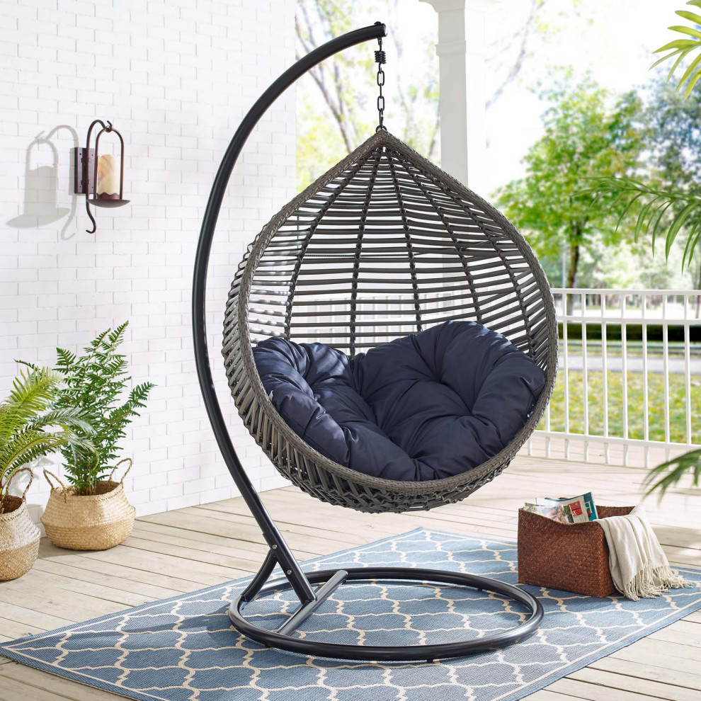 Outdoor Patio Furniture Lounge Swing Chair  Fabric Metal  Grey Gray   Tropical   Hammocks And Swing Chairs   by House Bound  Houzz