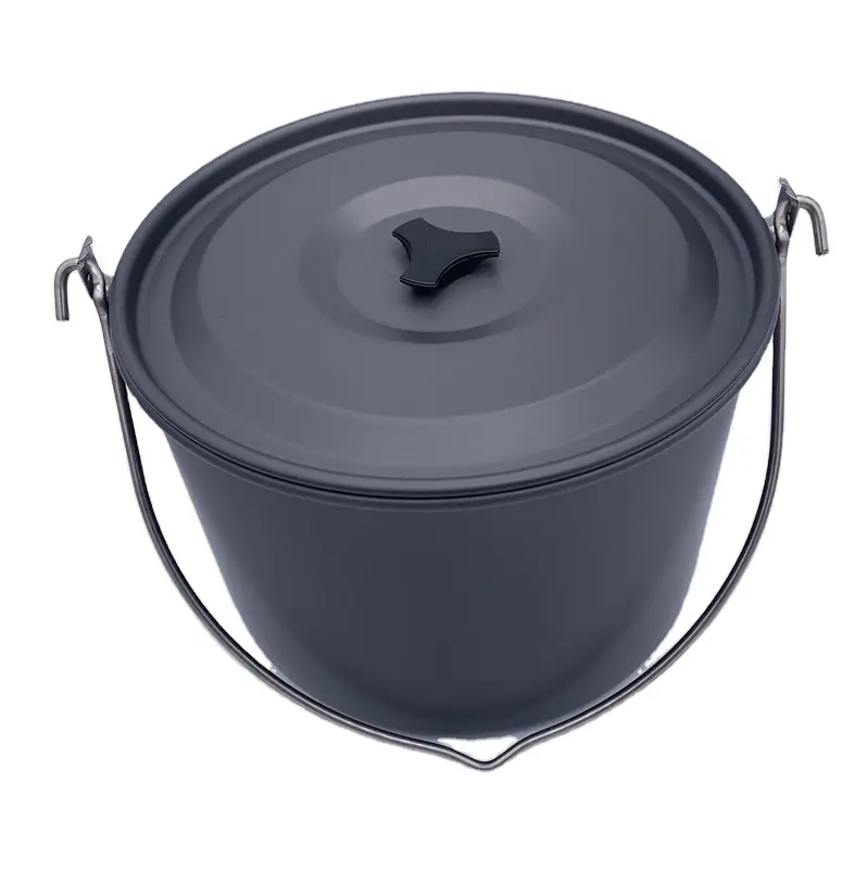 Big Capacity Hanging Pot Portable Aluminum oy Cookware with Foldable Handles Lid for Outdoor Picnic Hiking BBQ