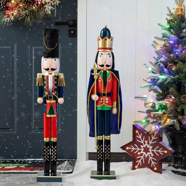 Glitzhome 36inch Wooden Christmas King/Drummer Nutcracker