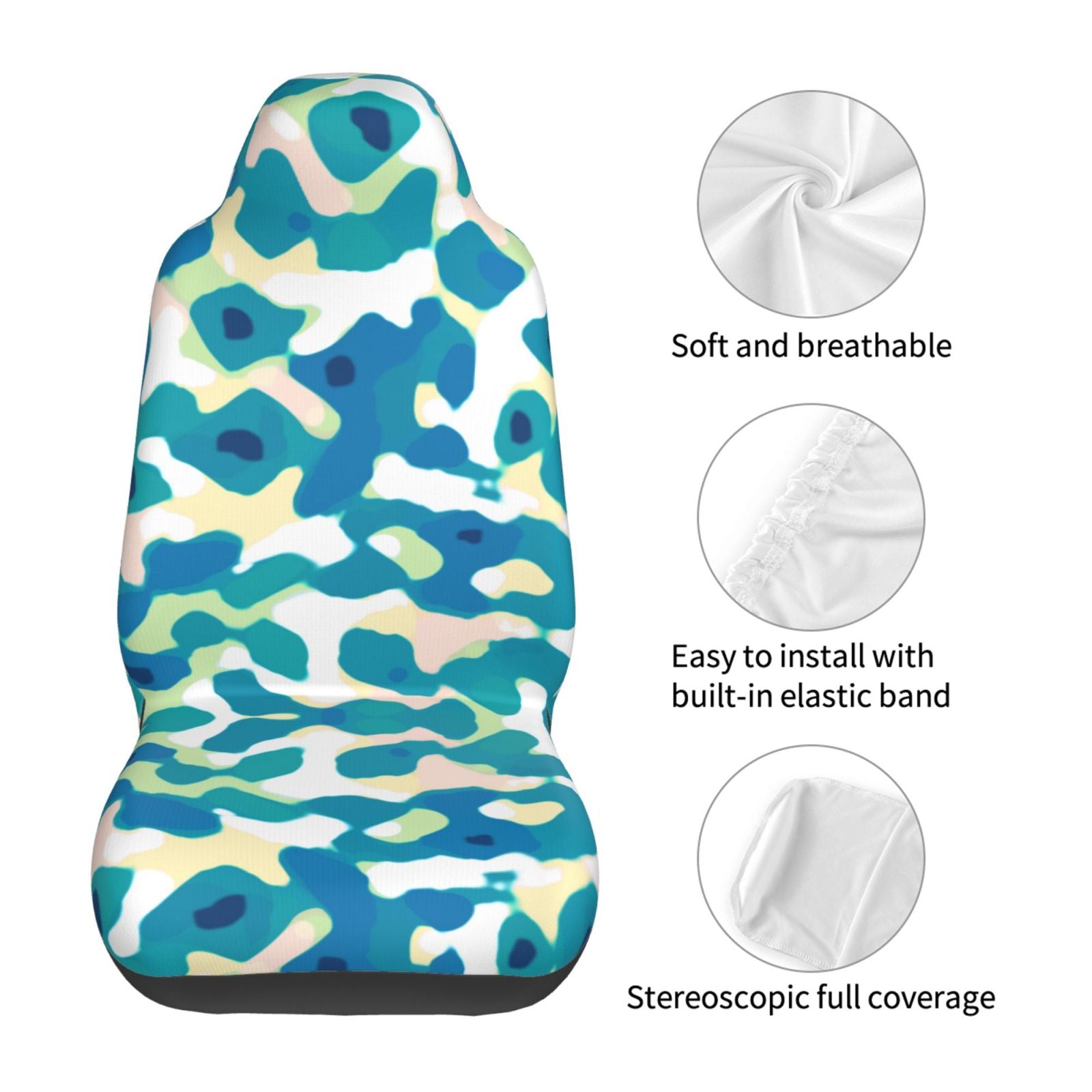 TEQUAN Front Seat Covers， Green Camouflage Abstract Pattern 2 Piece Car Seat Cover Fit Most Car SUV Truck Van