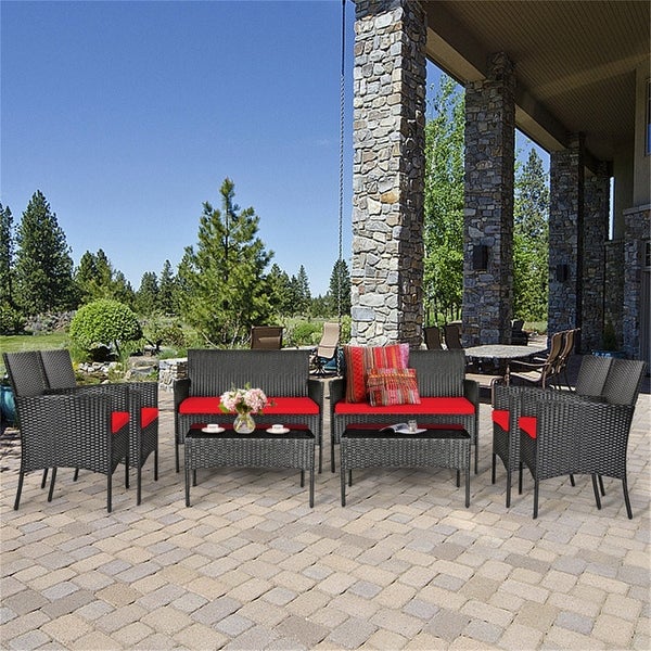 4 Pieces Patio Rattan Cushioned Sofa Set with Tempered Glass Table - Overstock - 37909382