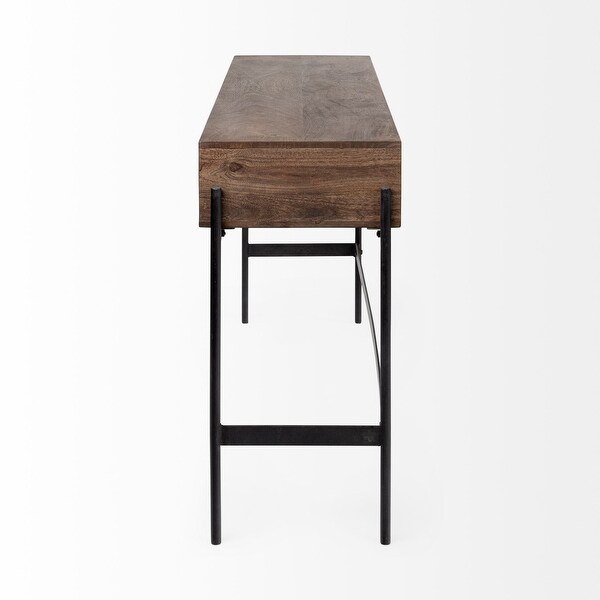 Glenn I 20L x 21W x 24H Square Dark Brown Wood and Iron Black Frame End/Side Table