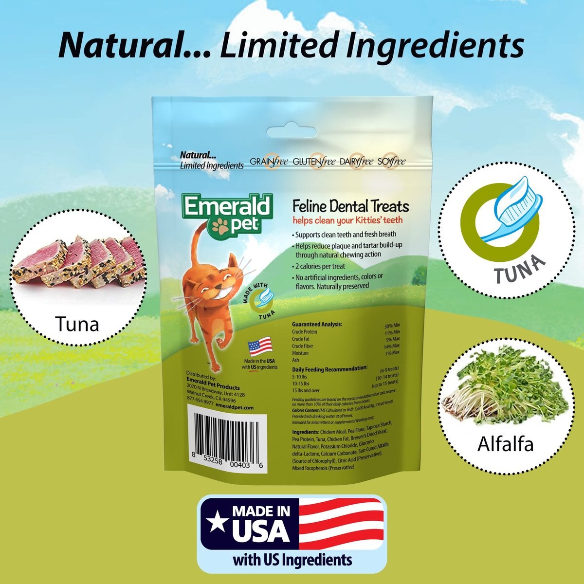 Emerald Pet Feline Dental Tuna Grain-Free Cat Treats