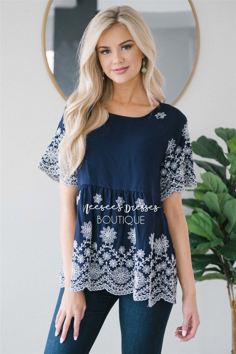 Embroidered Floral Detail Babydoll Top