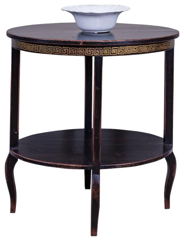 Side Table SARREID Round Ebonised Black Hand Painted Golden Rim Ebony   Traditional   Side Tables And End Tables   by EuroLuxHome  Houzz