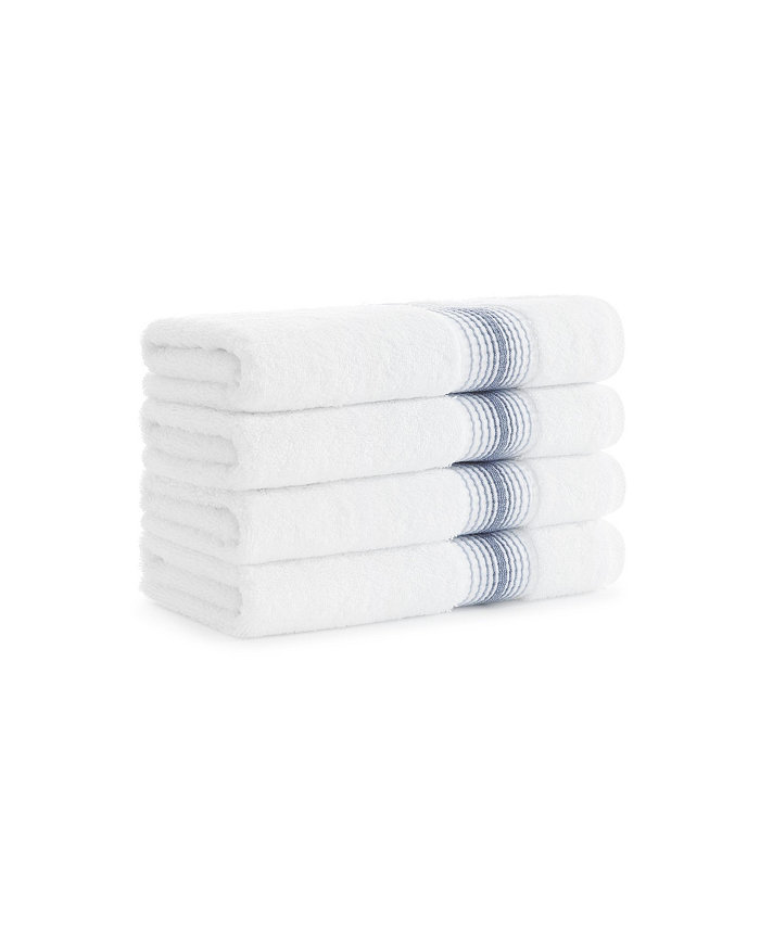 Aston and Arden White Turkish Luxury Striped Hand Towels for Bathroom 600 GSM 18x32 in. 4-Pack  Super Soft  Absorbent Hand Towels