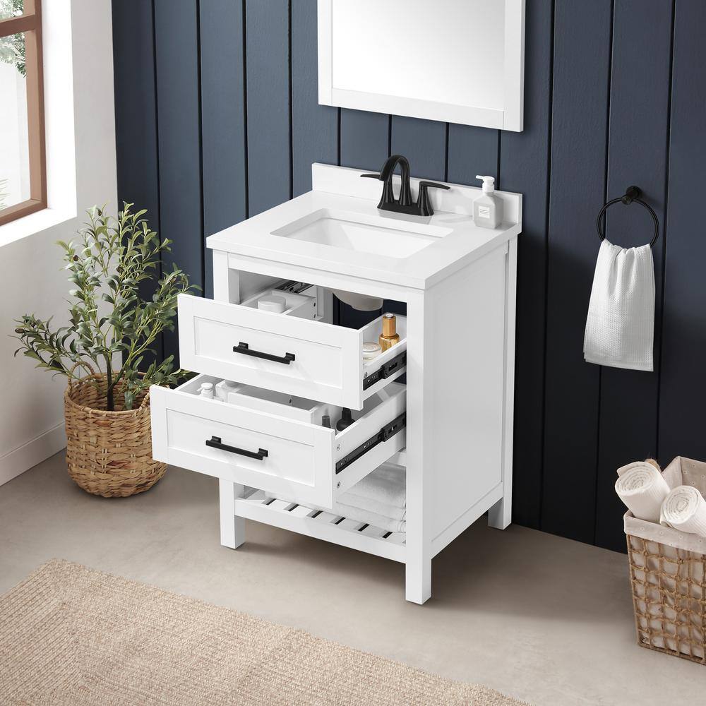 Home Decorators Collection Autumn 24 in. W x 19 in. D x 34.50 in. H Freestanding Bath Vanity in White with White Engineered Stone Top Autumn 24W