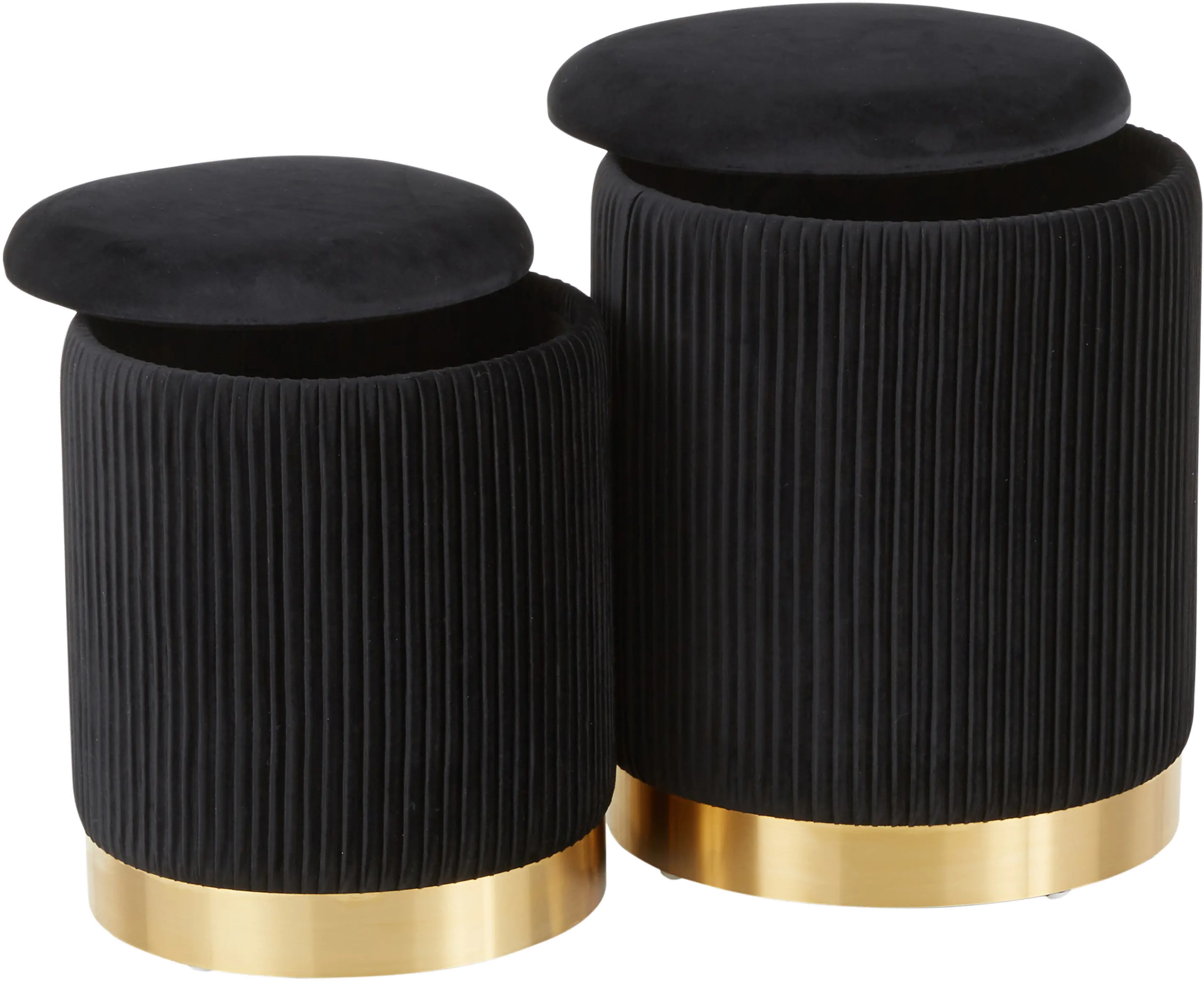 Contemporary Black Velvet and Gold Metal Ottomans (Set of 2) - Marla