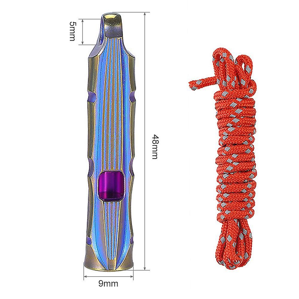 Ultralight Titanium Emergency Whistle With Reflective Cord Outdoor Survival Camping Hiking Exploring Purpleandorange