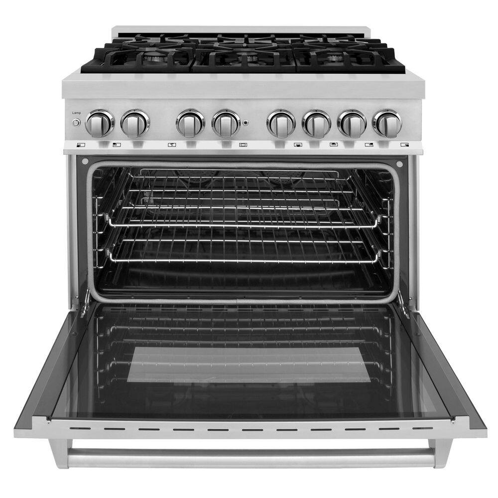 ZLINE Kitchen and Bath 36 in. 4.6 cu. ft. Dual Fuel Range with Gas Stove and Electric Oven in Stainless Steel (RA36) RA36