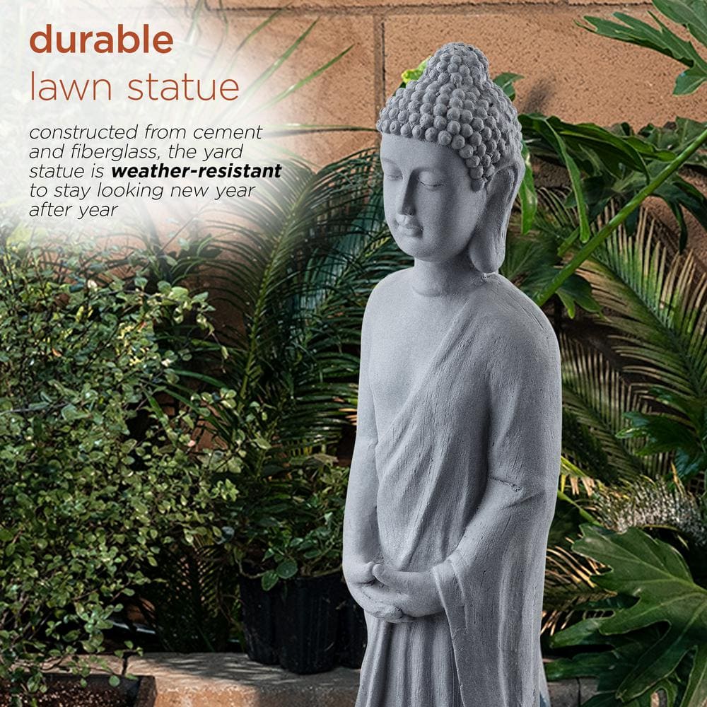 Alpine Corporation 32 in. Tall Cement Standing Buddha Outdoor Garden Statue, Gray DIG286