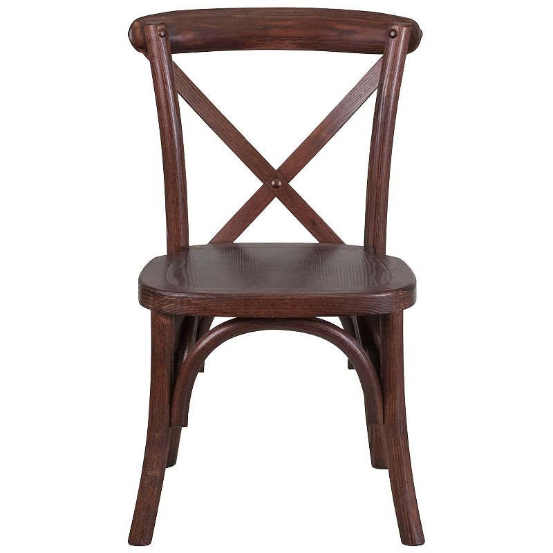 Merrick Lane Kid's Stackable Ash Wood Crossback Chair in a Mahogany Finish with Plastic Floor Glides