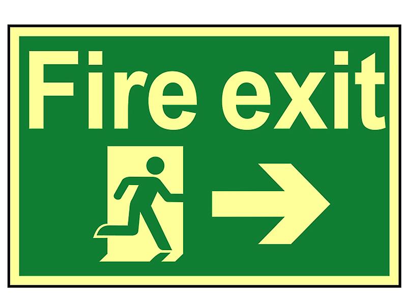 Scan Fire Exit Running Man Arrow Right - Photoluminescent 300 x 200mm SCA1581