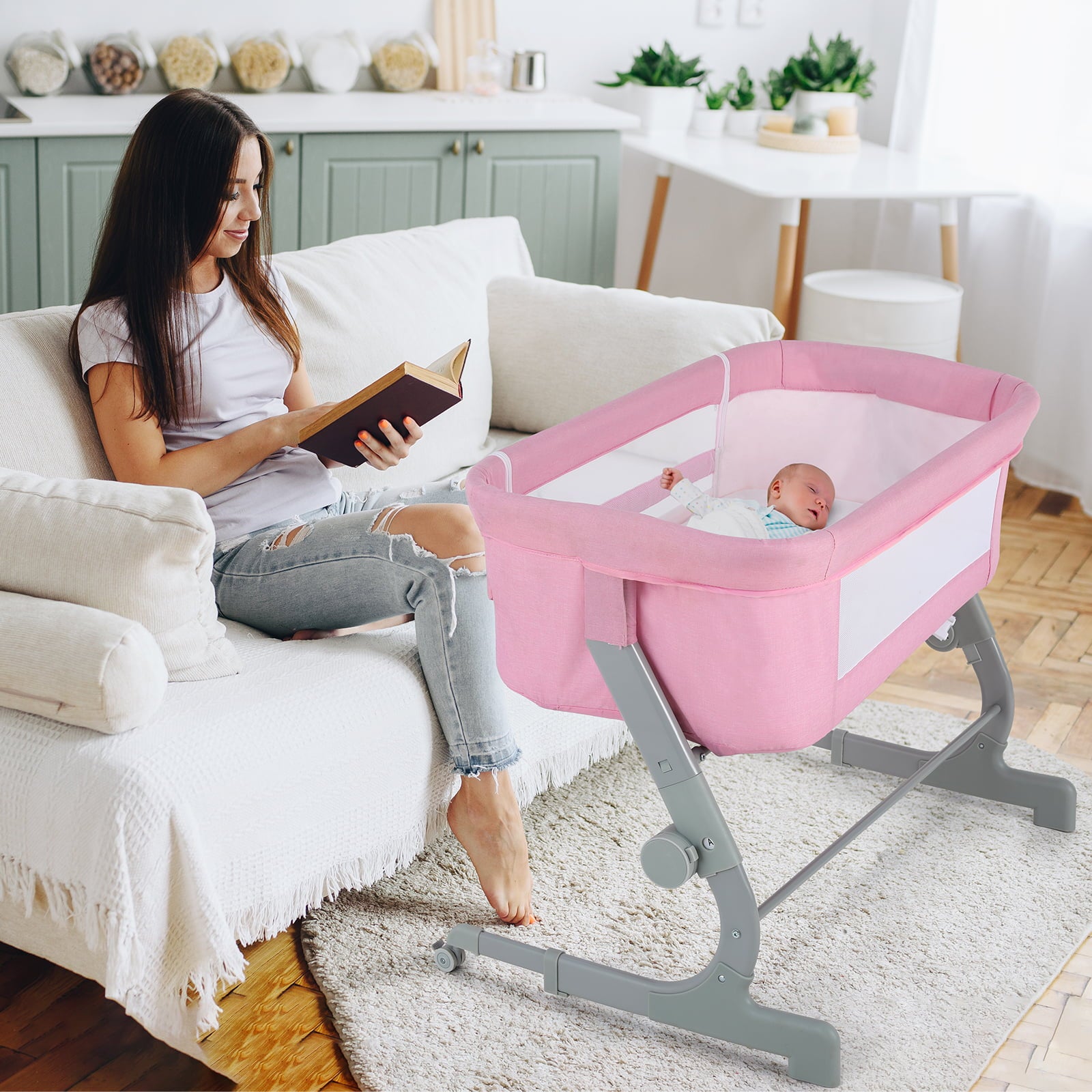 Increkid Baby Bassinet for Infant, Adjustable Portable Bedside Crib