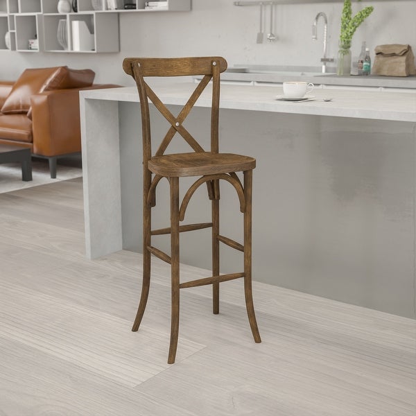 2 Pack HERCULES Series Dark Antique Wood Cross Back Barstool