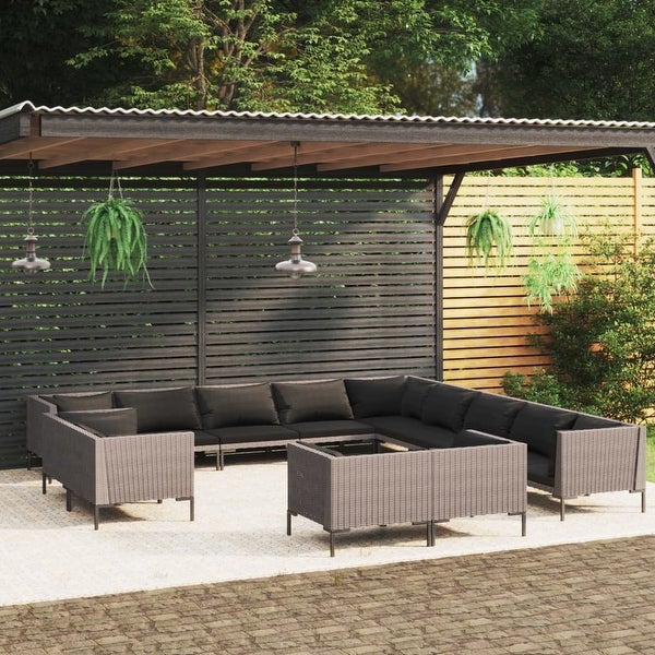 13 Piece Patio Lounge Set with Cushions Poly Rattan Dark Gray - Overstock - 36364862