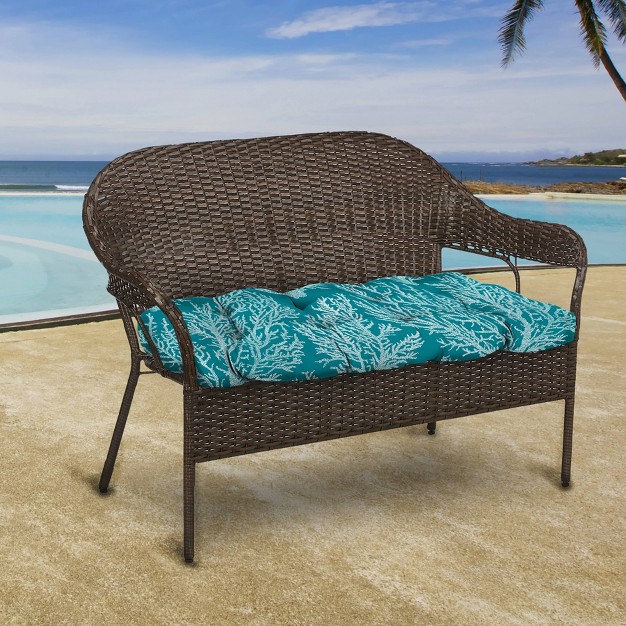 Outdoor Wicker Loveseat Cushion In Seacoral Turquoise Jordan Manufacturing