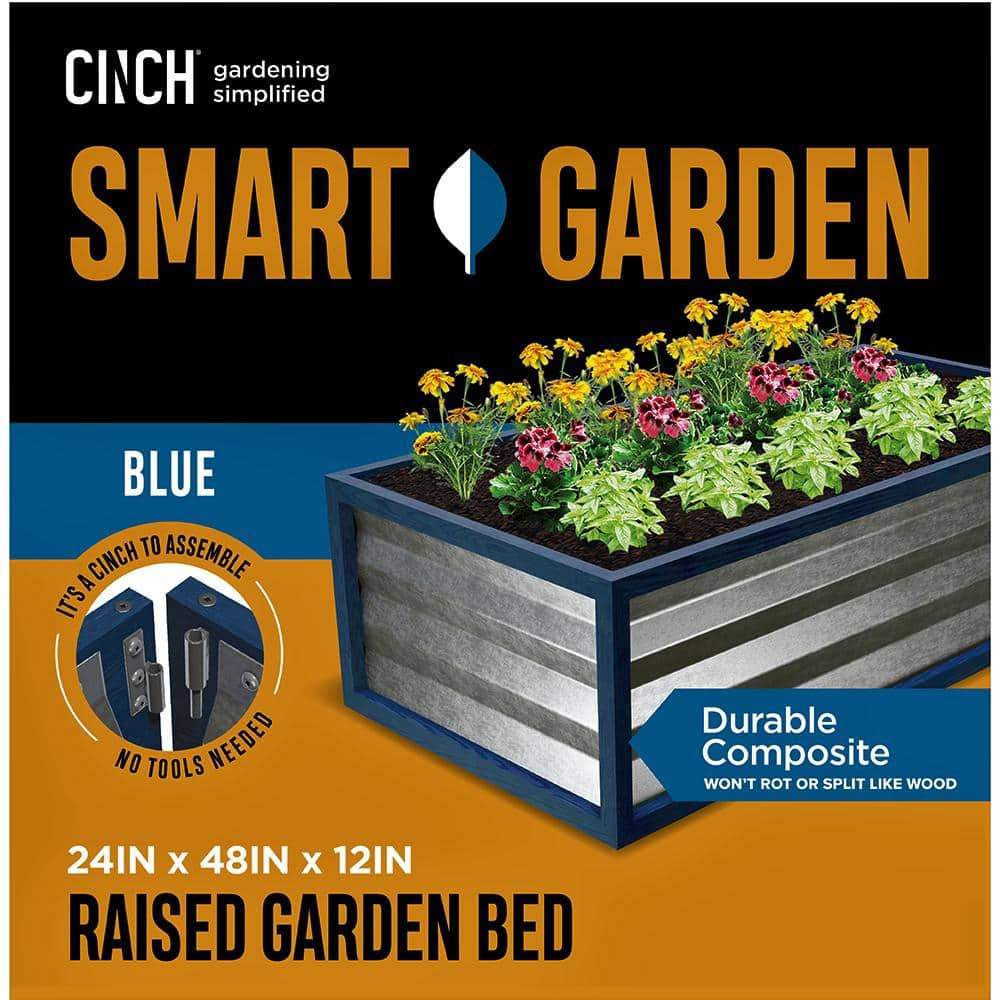 Cinch Smart Garden 48 in. x 24 in. x 12 in. Blue Composite with Galvanized Steel Raised Garden Bed 3053774