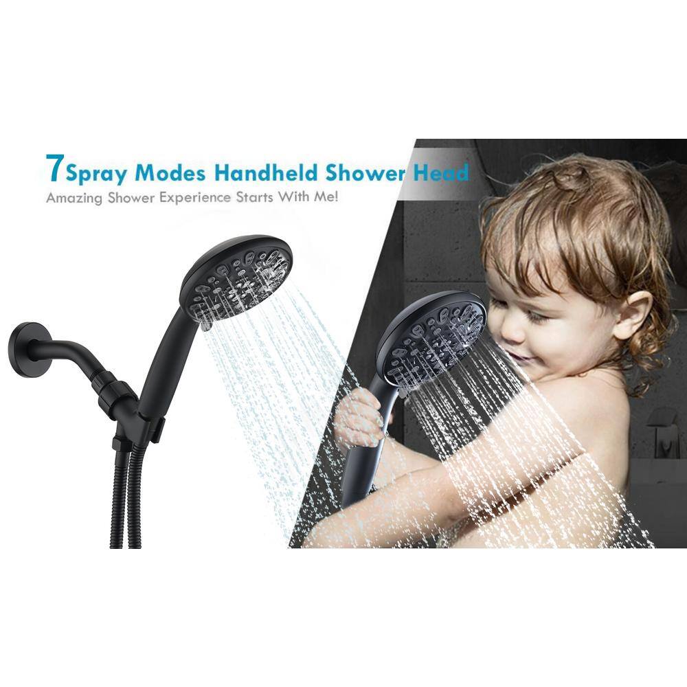 PROOX 7-Spray Patterns with 1.8 GPM 4.72 in. Wall Mount Handheld Shower Head in Matte Black PRBC012MB