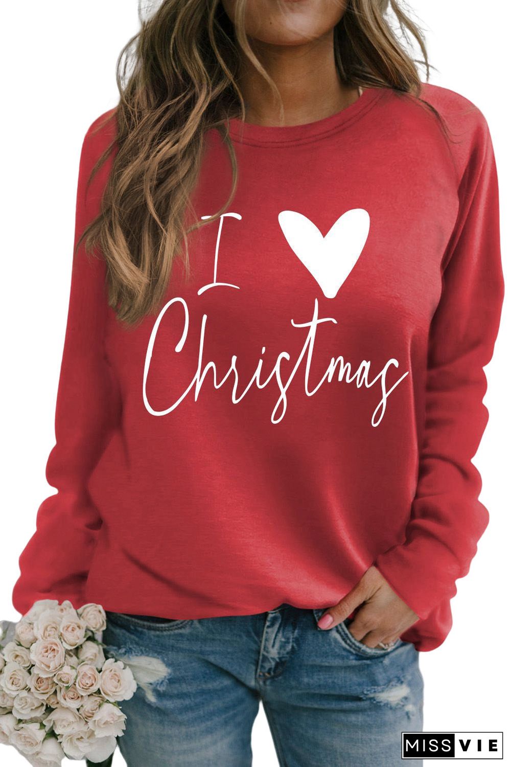 Red I Love Christmas Graphic Print Sweatshirt