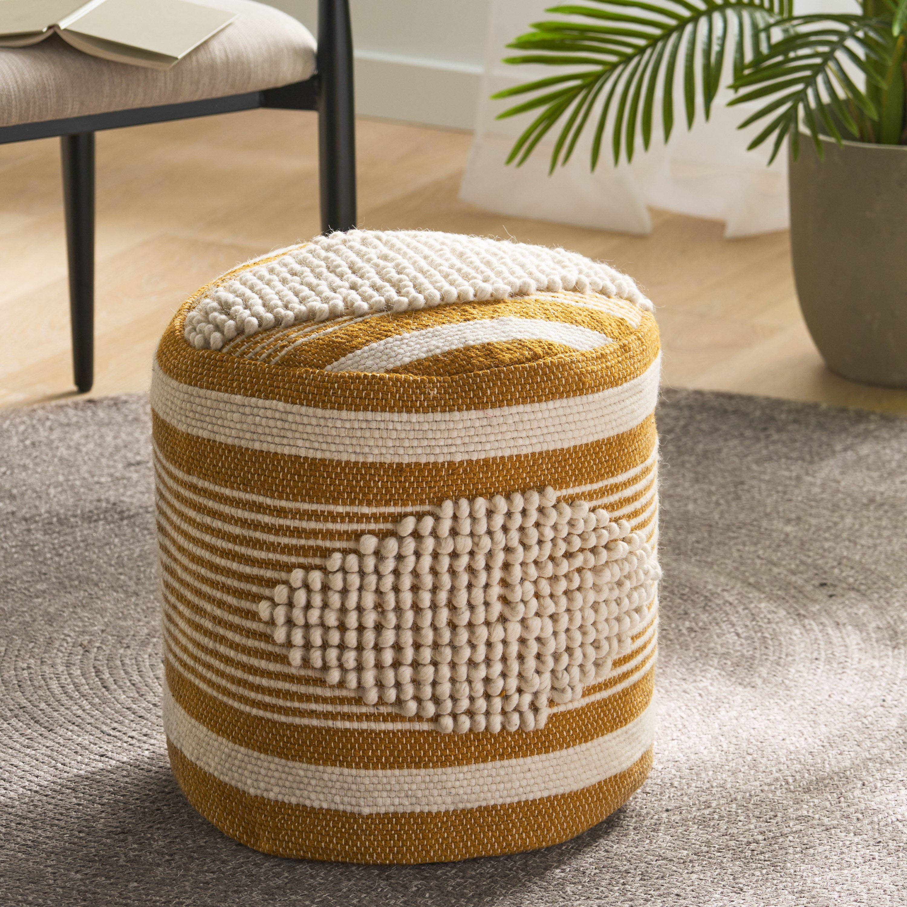 Villard Boho Handcrafted Fabric Cylinder Pouf