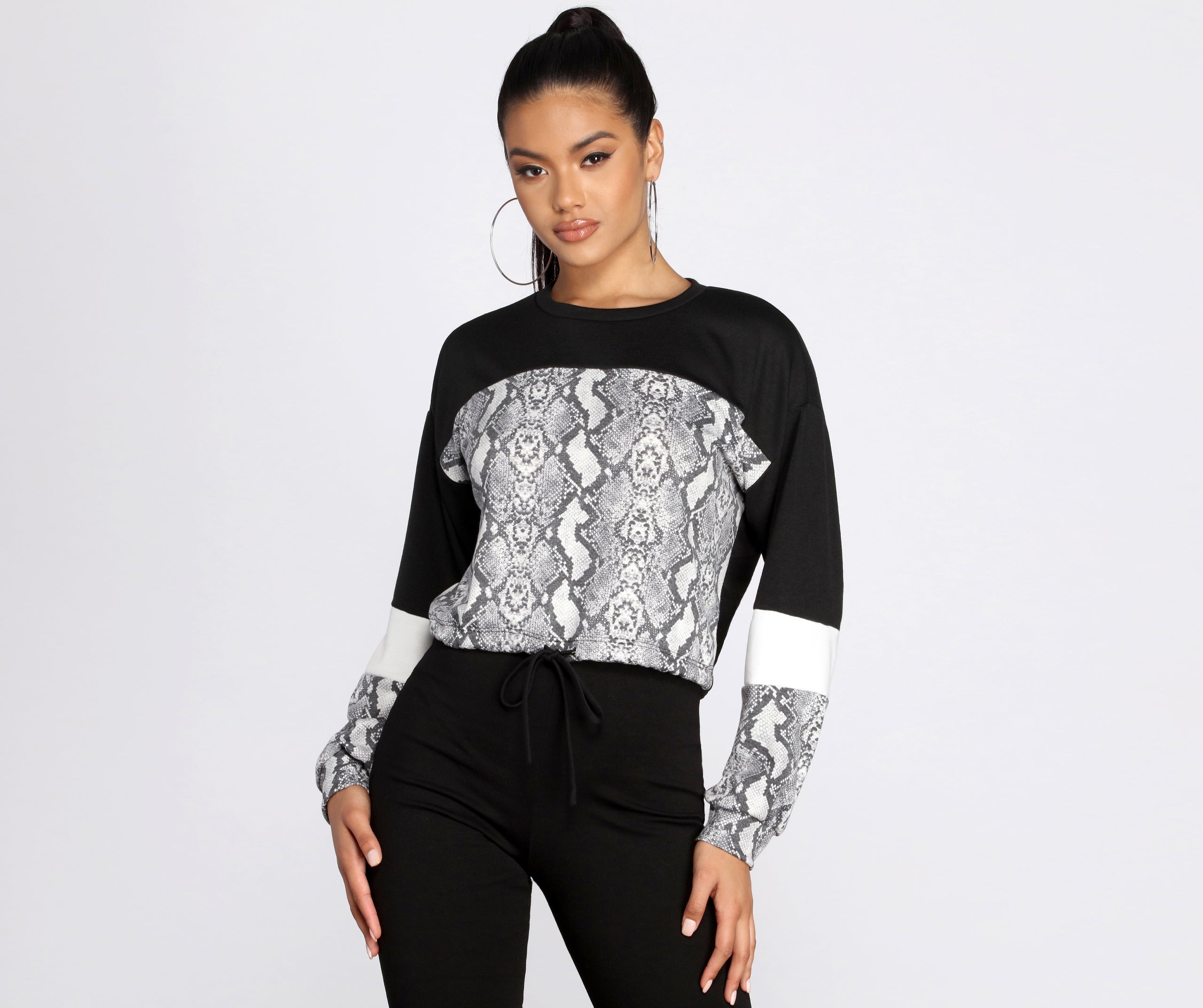 Snake Print Color Block Top