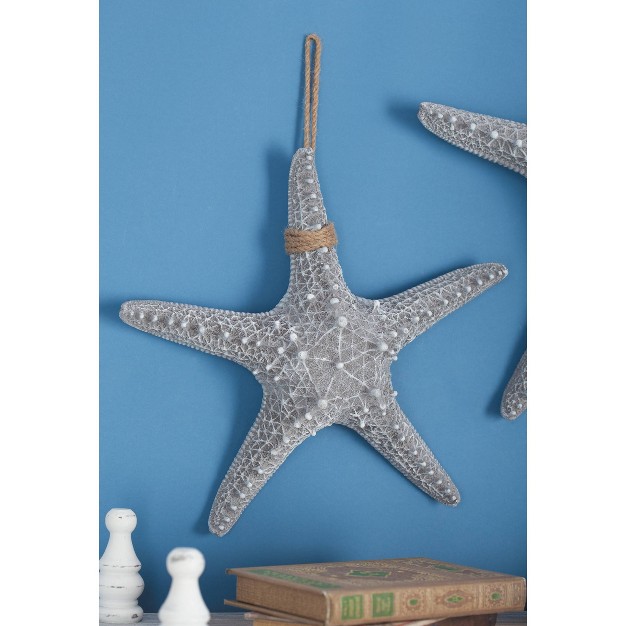 X 14 quot Polystone Starfish Wall Decor With Hanging Rope Gray Olivia amp May