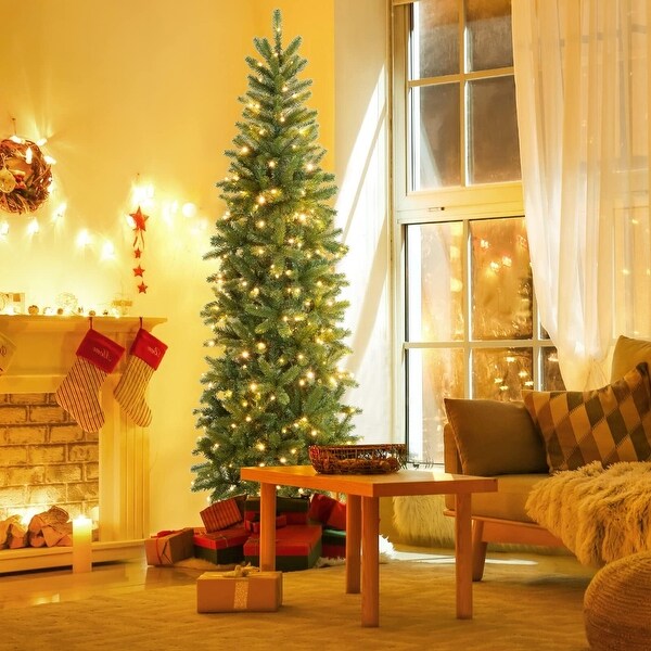 7.5 Ft Pencil Prelit Christmas Tree 200 Dual Color Lights