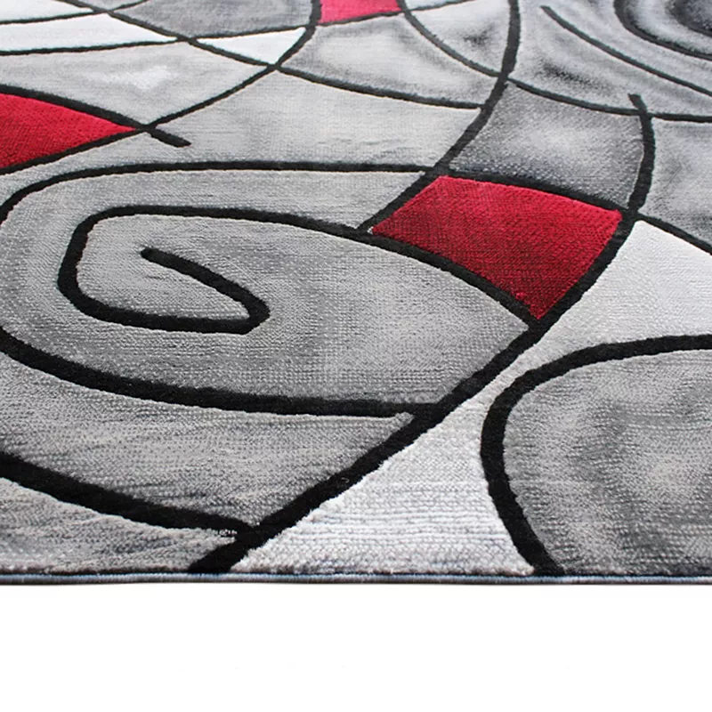 Masada Rugs Masada Rugs Trendz Collection 6'x9' Modern Contemporary Area Rug in Red， Gray and Black