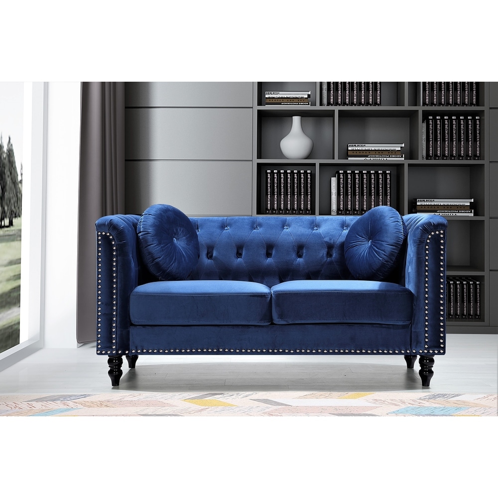 Calvin Classic Velvet Kittleson Nailhead Chesterfield 2 Piece Set Loveseat and Sofa