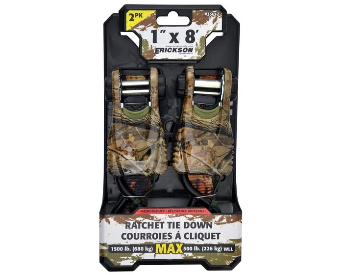 Erickson 2 Pack 1 inch  X 8 foot Camo Carbon Fiber Ratchet 1500 Pounds. (35612)