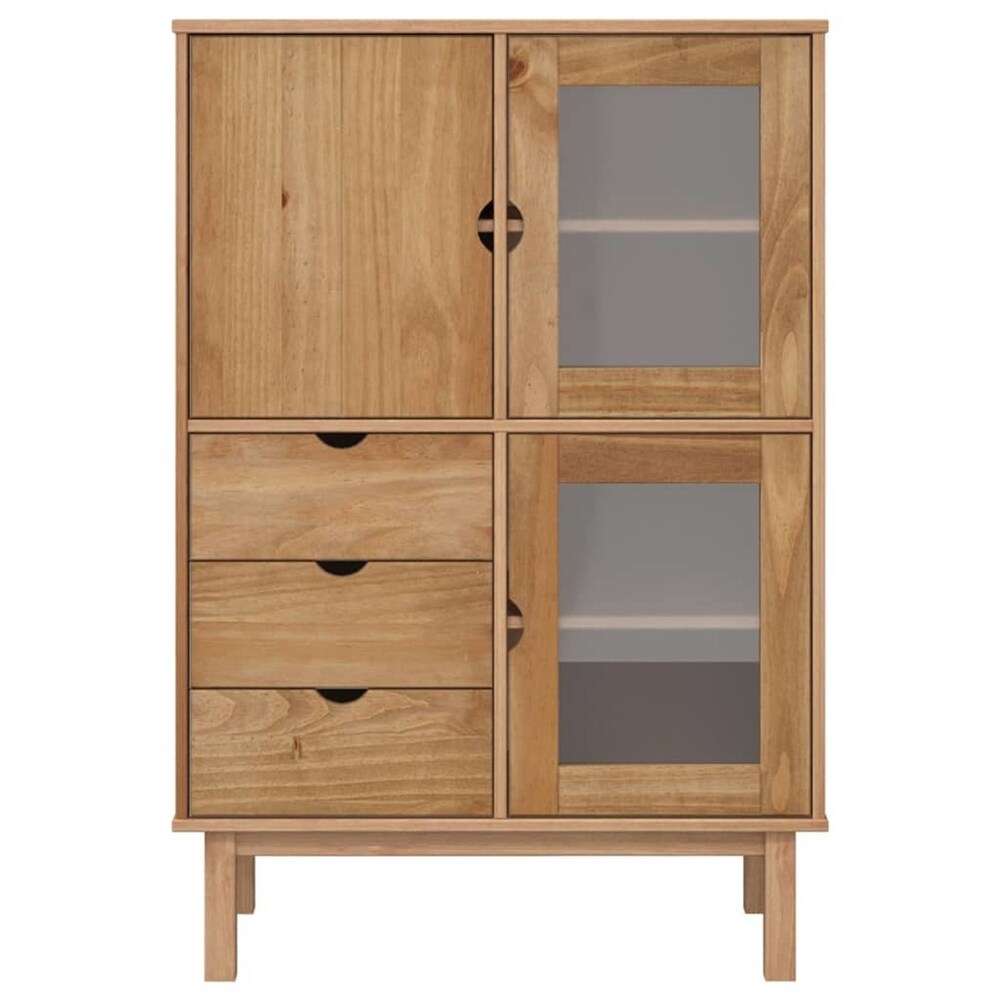 Solid Wood Pine Highboard Side Cabinet with 3 Drawers and Shelf