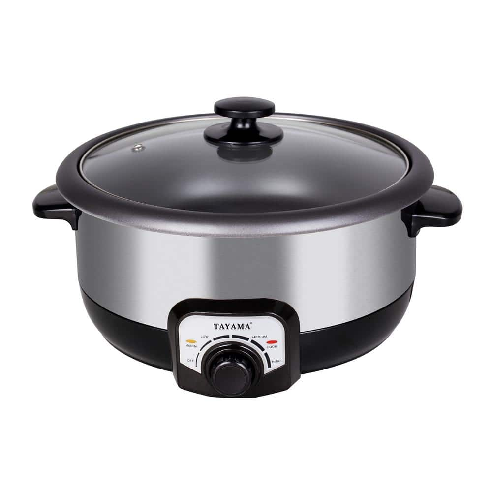 Tayama 3 qt. Black Stainless Steel Electric Non-Stick Hot Pot Multi-Cooker with Steamer and Glass Lid TMC-130SB